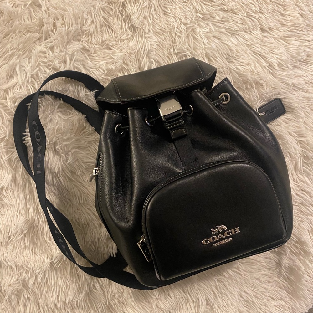 Coach Black Leather Drawstring Backpack - image 1